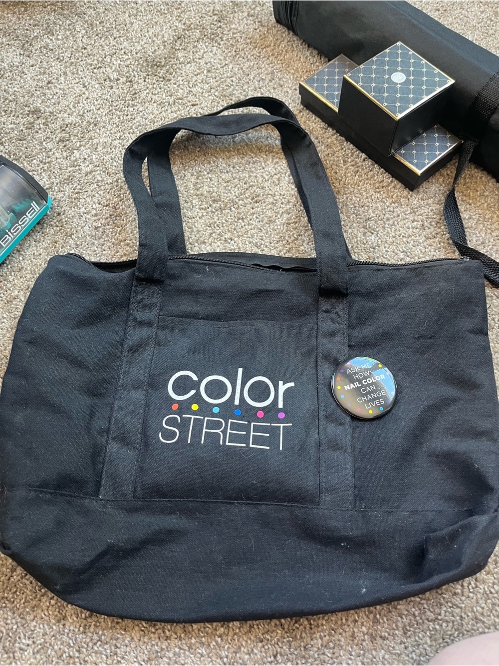 Color Street Black Canvas Tote with Multicolor Logo